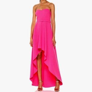 New LIKELY Lovelle Hi-Low Strapless Belted Gown Pink Flame 6 MSRP $378